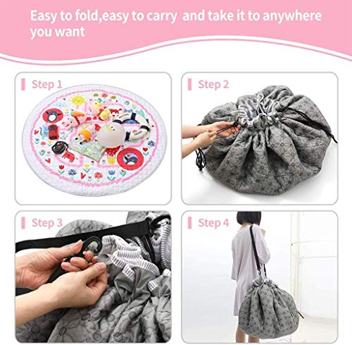 HIL Vloermat Voor Kinderen Cartoon Kleurenpatroon Antislipmat Voor Kinderen Baby Kruipmat Rond Vloerkleed Opbergmat Voor Speelgoed Kinderen Spelen Spelmat Picknickmat Meisje Jongen Kind Vloerkleed,F - Afbeelding 8