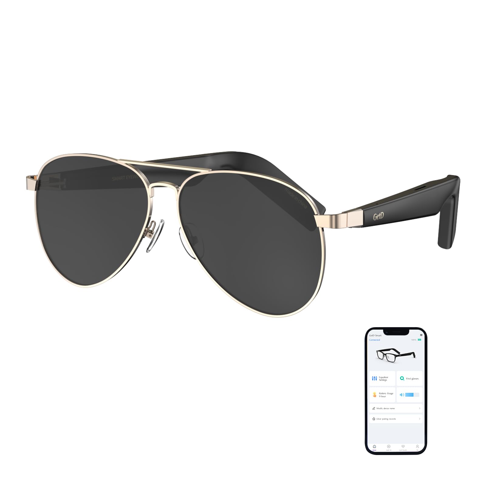 AI Smart Bluetooth Sunglasses for Men, Detachable Temple Aviator Nylon Polarized Sunglasses, Open-Ear Audio Glasses for Listen Music and Calls with Speakers, Voice Control, IPX4 Waterproof