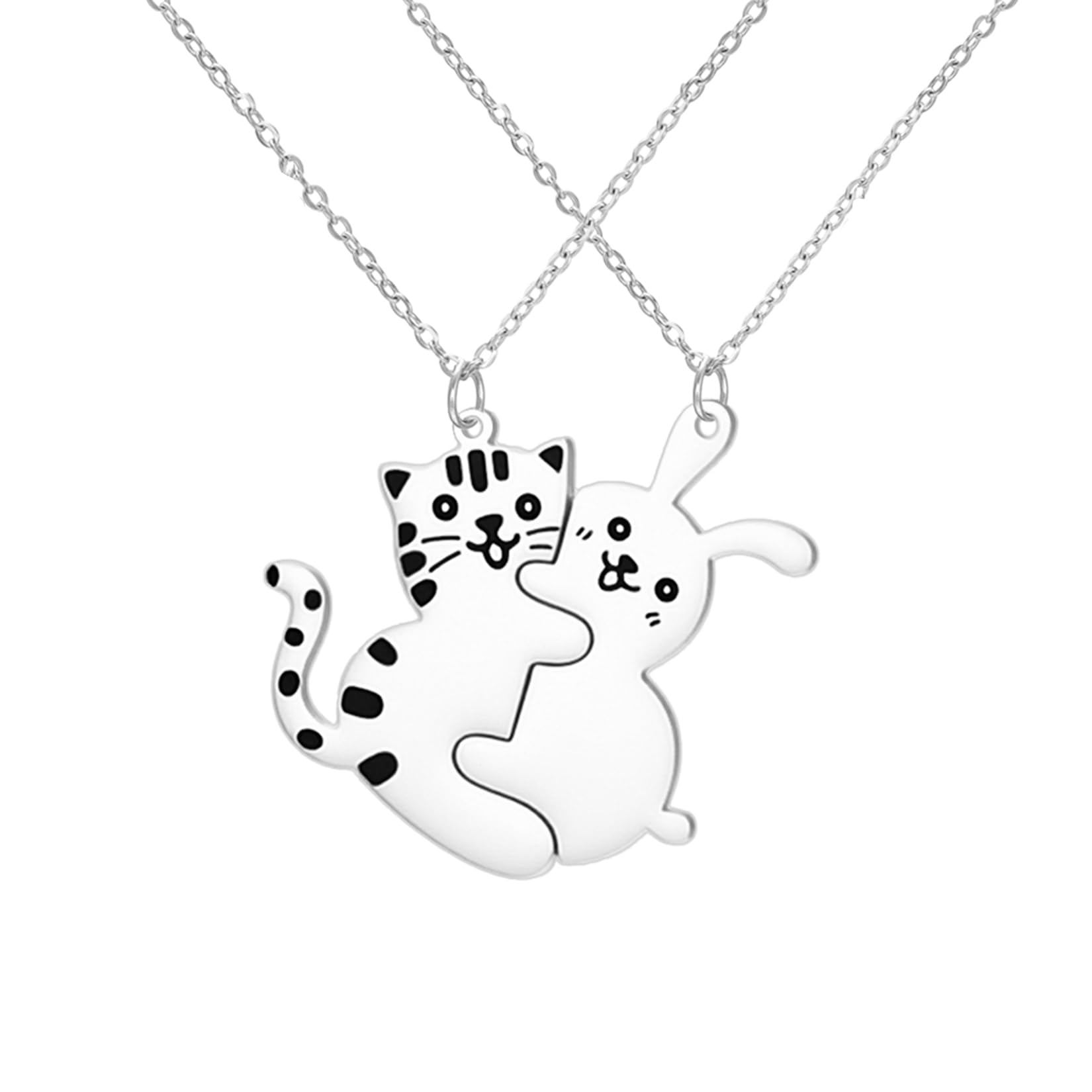 EUEAVAN Katzen-Freundschaftsketten BBF BFF Beste Freundin Kitty Passendes Puzzle Paare Anhänger Niedliches Muster Schmuck Fernbeziehung Beste Freundin Geschenk 2 Stück