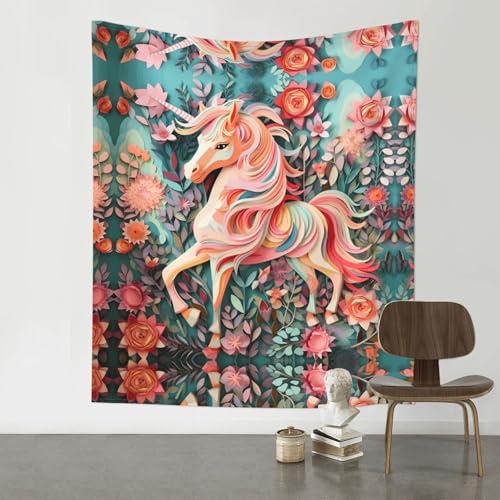 Tapisserie murale licorne en papier rose BLWSLC pour la déco du salon