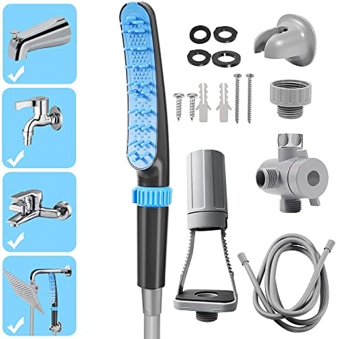 Pet Shower Attachment for Tub Spout, Dog Bathtub Shower Sprayer Attachment,Pet Bath Brush and Scrubber Adjustable Water Flow Dog Washing Shower Attachment