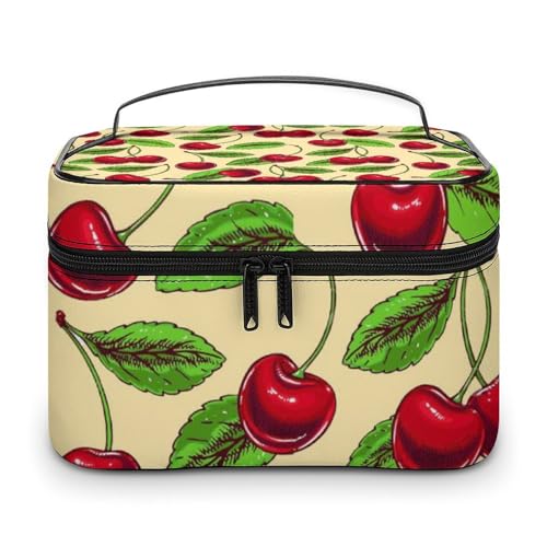 メイクボックス コスメ収納 大容量 かわいい 桜桃 果物 葉 植物 化粧ポーチ 化粧品入れ メイク収納ケース 軽量 持ち運び アクセサリー 小物入れ おしゃれ 旅行 出張用 プレゼント