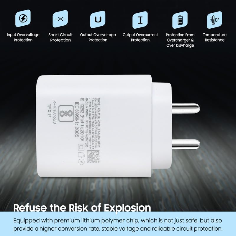 Image of 25W Type C Charger Compatible with Samsung Galaxy M35 5G Cellular Mobile Phone Support USB C Super Fast 25 watt Power Charging Adapter for A55 /F15 /A15 /A35 /M15 /S21 fe /S23 Fe /S24 /S23 /Tab Charge, White