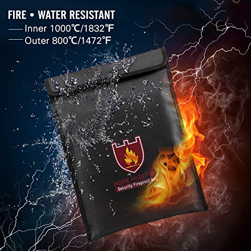 MoKo Feuerfeste Dokumententasche, Feuerfest und Wasserdicht Umschlag-Halter, Schützen Ihre Wertsachen, Dokumente, Geld, Schmuck, Reißverschluss für maximalen Schutz, Schwarz