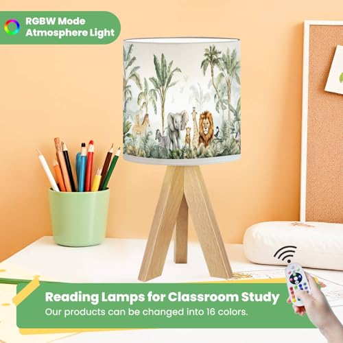 Lámpara de mesa para niños con diseño de animales y pantalla de lino miniatura 5