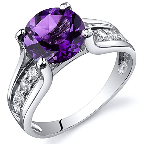 PEORA Amethyst Cathedral Solitaire Ring for Women 925 Sterling Silver, Natural Gemstone Birthstone, 1.75 Carats Round Shape 8mm, Sizes 5 to 9