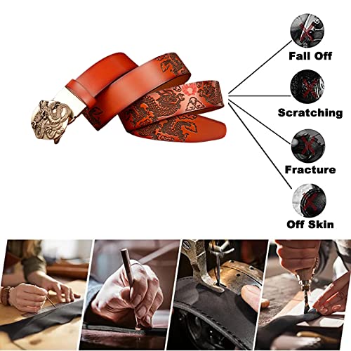 Men's Cowhide Leather Slide Ratchet Belt With Dragon Engraved Automatic Buckle - Western Embossed Waist Strap3