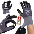 Work Gloves MicroFoam Nitrile Coated Firm Grip for Men and Women, Abrasion Resistant Seamless Knit Nylon Gloves for Garden, Yard, Mechanic, Construction and Industrial Tasks – 6 Pairs (Grey) M