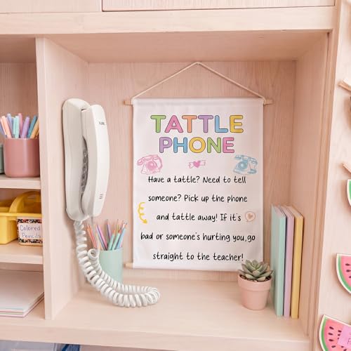 Sotiff Tattle Phone with Poster Kit Back to School Classroom Decor for Calm Down Corner Supplies Tattle Phone for Social Corner Teacher Classroom Management Emotional Regulation Tool