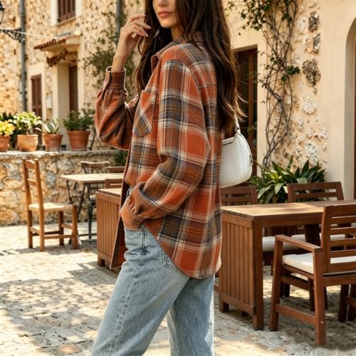 Plaid Flannel Shirts for Women Casual Long Sleeve Collared Shirt Fall Tops - image 5