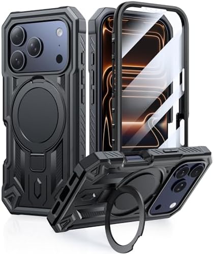 FNTCASE for iPhone 17 Pro-Max Case: Magnetic Ring Stand Holder Phone Cover | Compatible with Magsafe | Military Grade Shockproof Phone Shell with Kickstand | Heavy Duty Hard Cases Black