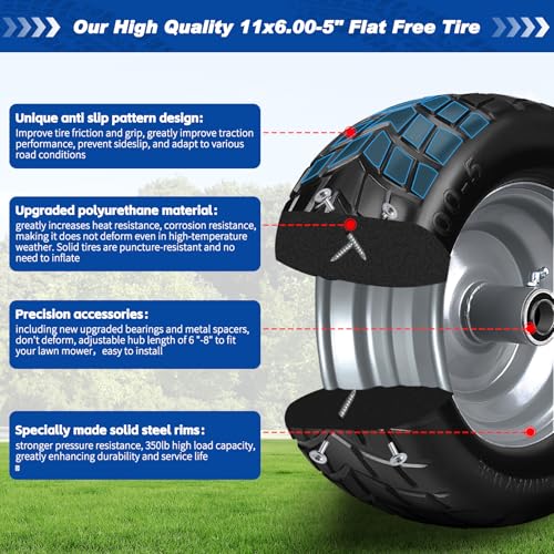 RIHYTAC 11x6.00-5 Flat Free Tires
