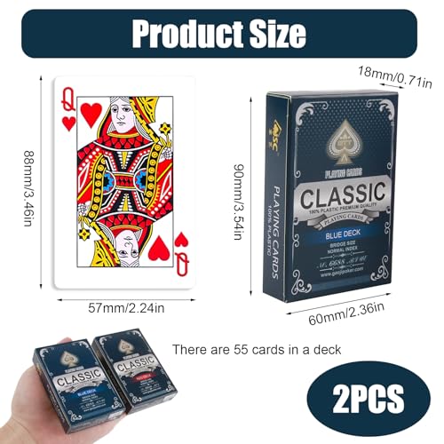 CJMUQHEHH Wasserfeste Plastik Spielkarten, 2 Decks Rot und Blau, Ideal für Poker, Doppelkopf, Romme und andere Kartenspiele, Langlebig und Spielstarke Spielkarten – Bild 3