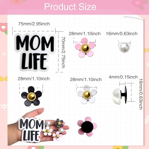 24pcs Bogg Bag Charm Accessories, White Pearls Flowers Decoration Charms, Black Momlife Insert Charm Clasp, Women Gifts for Simply Southern Beach Tote Handbags2