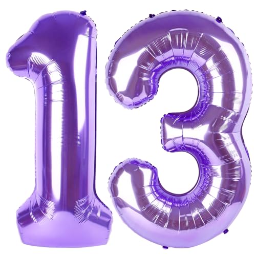 Image of Purple Number 13 Balloon 40 Inch, 13th Birthday Party Decorations, Giant 13 Foil Balloon for Party Supplies
