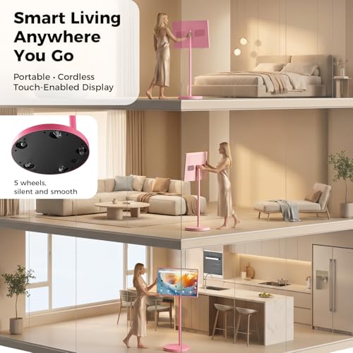 Image of 32 inch Portable Smart TV with Android 15, 1080P Touch Screen Monitor on Wheels, EDLA-Certified, 8GB+128GB Storage, 5MP Camera, 10H Playing Time, Rotatable Display, Wireless Casting, Voice Remote Control