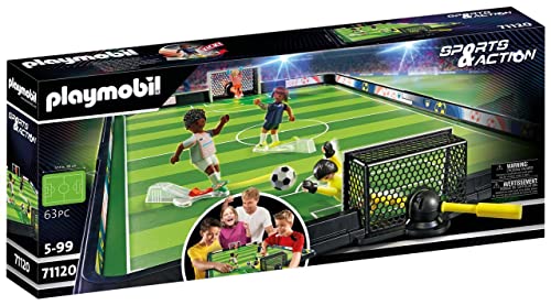 PLAYMOBIL Sports & Action 71120 Fußball-Arena, Tischkicker für Kinder: 2 Tormänner, 2 Fußballer mit Kickfunktion, 3…