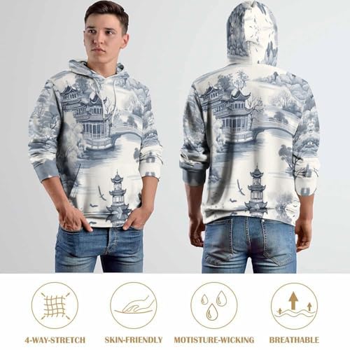 Pull à capuche imprimé 3D avec poches style décontracté - 6