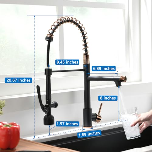 Fapully Commercial Single Handle Pull Down Sprayer Black&Rose Gold Kitchen Faucet,Kitchen Sink Faucet with LED Light by Fapully - Image 7