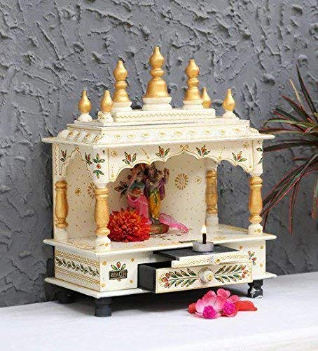 FASHERATI Solid Wood Pooja Mandir for Home & Office in White & Red Colour