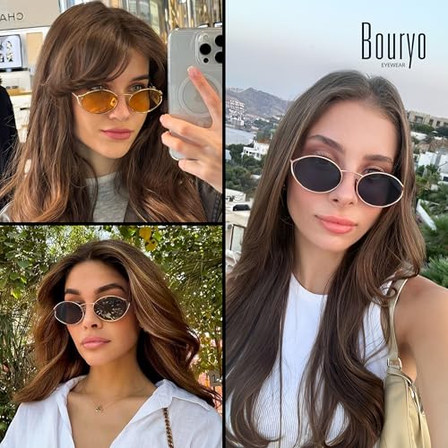 Bouryo Retro Oval Sunglasses for Women Men - Classic Trendy Small Round Sun Glasses Gold Metal Fashion Shades4
