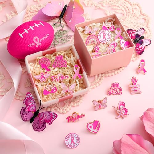 Image of Landical 60 Pcs All Cancer Awareness Pins Bulk Breast Cancer Awareness Lapel Pins Pink Multicolor Ribbon Items Supplies for Hats Backpacks Clothing Women Gifts