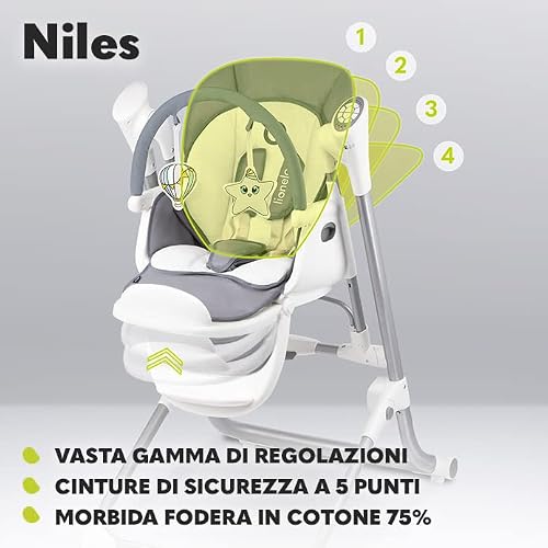 Lionelo Niles 2In1 Seggiolone Pappa E Dondolo Per Neonato E Bambini Da 6 A 36 Mesi Regolabile Sedia: Altezza, Schienale, Poggiapiedi E Vassoio, Cinture, Funtzione Sdraietta Altalena - 6
