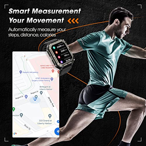 Military Smart Watches for Men (Answer/Make Call), 1.9" Outdoor Sports Fitness Tracker with Heart Rate, Blood Pressure, Sleep Monitor, 100M Waterproof Rugged Smart Watch for Android Phones and iPhone