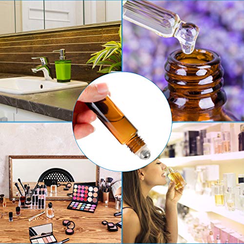 Roller Ball Bottle for Essential Oils 10ml 36 Pack, RUCKAE Essential Oil Roller Bottles, 36 Pack Amber Glass Roller Bottles with Stainless Steel Roller Balls, Openers, Droppers,Funnels Mark Pen