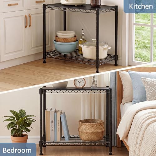 Image of DUMOS 2-Tier Metal Wire Storage Shelves, Adjustable Standing Storage Rack Shelf, Heavy Duty Steel Shelving Unit Organizers for Kitchen Bathroom Pantry Garage, 23.3 inch Wx13.4 Dx22.1 H, Black
