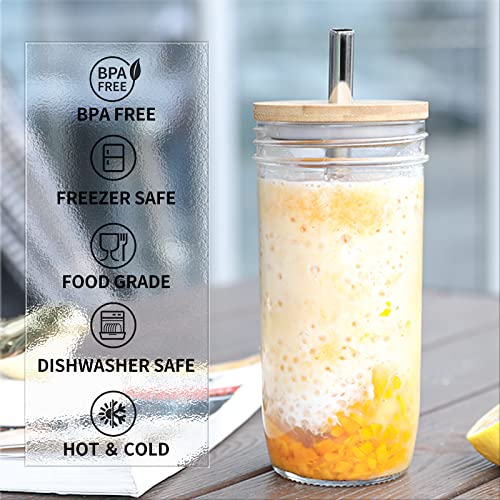 Zunmial 2 Pack Smoothie Cup, Boba Cup, 24Oz Mason Jar With Lid And Straw, Mason Jar Cups, Bubble Tea Cups, Mason Jar Drinking Glasses #TOP2