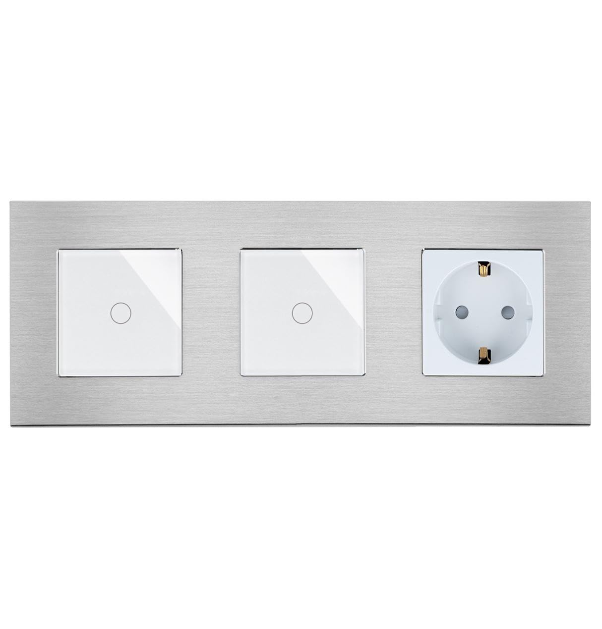 Luxus-Time 3-fach Rahmen mit 2x Touch Lichtschalter und Schuko Steckdose für Unterputz Einbau Doppelschalter Sensor Schalter (Alurahmen 2x Lichtschalter + Steckdose, Weiß)