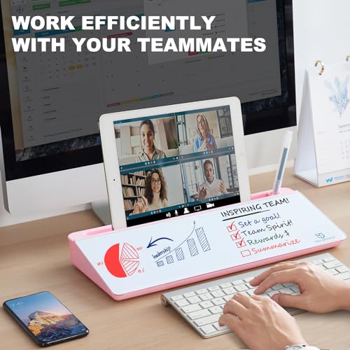 Image of TSJ OFFICE Desktop Whiteboard Dry-Erase-Board - Computer Keyboard Stand White Board Surface Pad with Drawer, Desk Organizers with Accessories for Office, Home, School Supplies - Pink