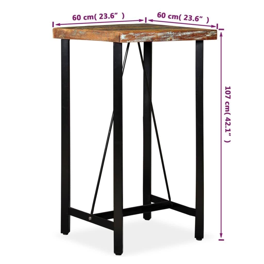 Stół barowy o wysokości 107 cm z litego drewna i stali, 60 x 60 cm, przemysłowy stół do jadalni, stół kuchenny do gastronomii, do stołu jadalnego i obszaru dla gości