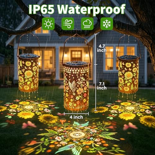 2 Pack Colorful Solar Outdoor Lanterns Waterproof - Sunflower + Hummingbird Solar Lantern Hanging Solar Light for Courtyard & Garden Decor, Ideal Birthday Gifts Mothers Day Gifts for Mom Wife Grandma by SOTOPOO - Used condition - Image 5