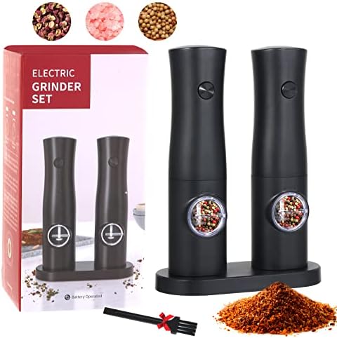 2 Pack Electric Salt and Pepper Grinder Set, Gravity Sensing Automatic Pepper Mills Set with Storage Base, Adjustable Coarseness, One Hand Operation
