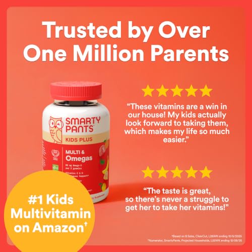 Image of SmartyPants Kids Multivitamin Gummies, Omega 3 (DHA /EPA), Vitamins D3, C, B12, B6, Vitamin A, K & Zinc, Gluten Free, Three Fruit Flavors (40 Day Supply), 80 Count (Pack of 12)