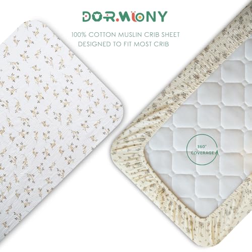 Image of Ultra Soft Muslin Crib Sheets for Baby, Premium Breathable Organic Cotton Crib Fitted Sheet for 52''x28''Standard Crib and Toddler Mattress.2 Pack Flower Pattern