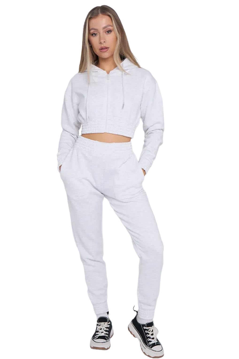 Damska bluza z kapturem zestaw dresowy, bluzy z kapturem na zamek błyskawiczny przycięty top z wąskimi nogawkami jogging polar odzież wypoczynkowa, bluzy z długim rękawem z dolnymi spodniami