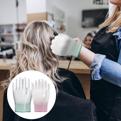 Pluvyze Hitzeschutz Handschuh 3 Doppel Hitzeschutzhandschuhe,Hitze Blockierung für Lockenstab,Wiederverwendbar Hitzebeständige Handschuhe mit Silikonfinger(Rosa Rand,Grüner Rand)