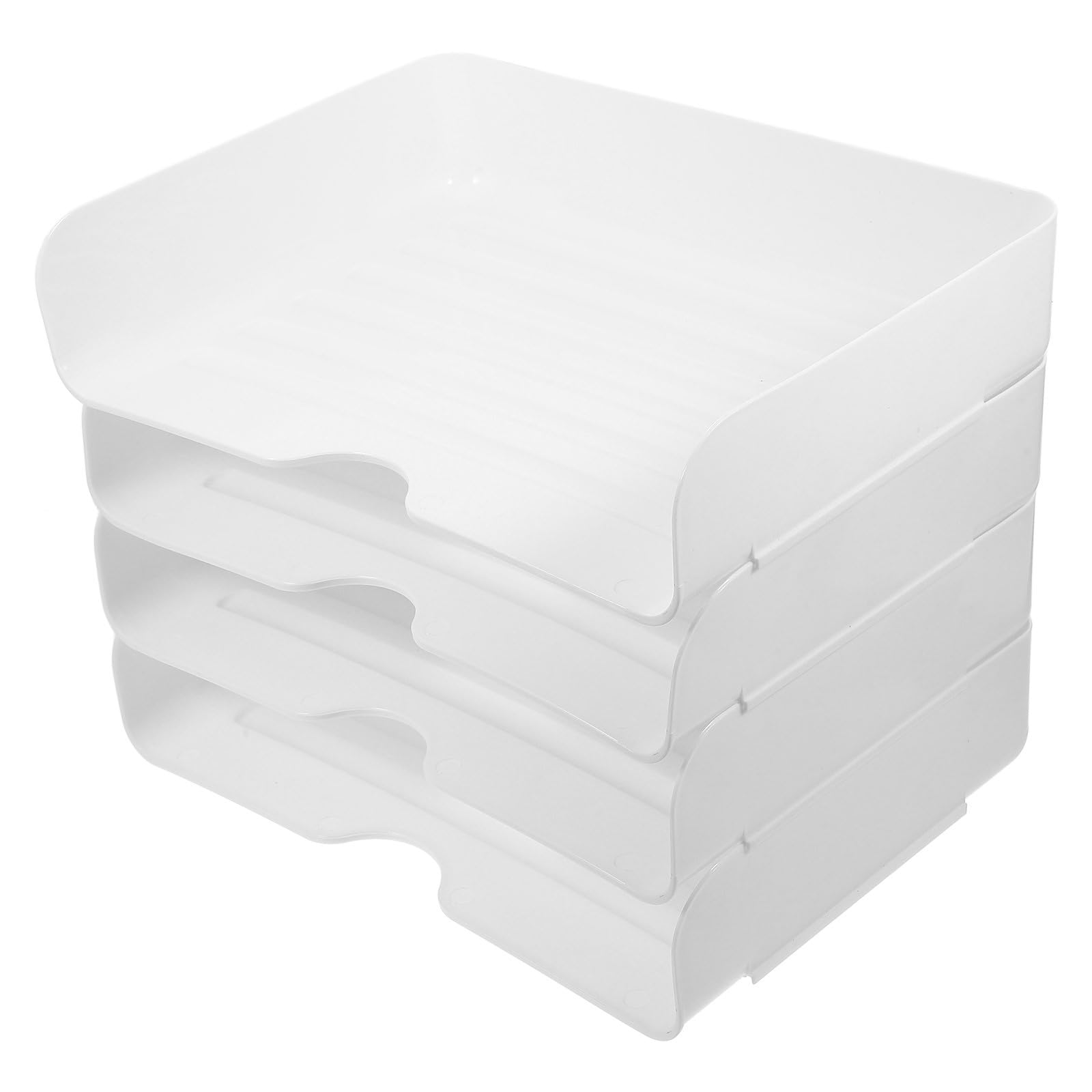 PRETYZOOM 4 Stück Stapelbare Büropapier Organizer aus Weißem Pp mit Vielseitigem Stauraum und Modernem Design für Schreibtisch und Büroorganisation
