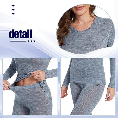 Image of MERINNOVATION Size M Merino Wool Base Layer Set for Women Size Medium 100% Merino Wool Thermal Underwear Sets Midweight Top Bottom