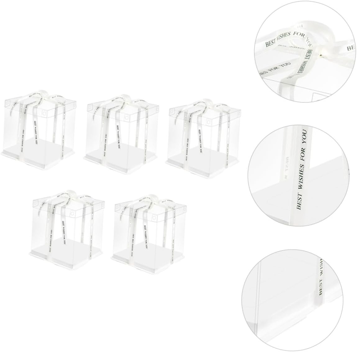 5pcs 8-inch Elevated Birthday Cake Boxes with Lid, Portable Cake Packaging and Carrier for Bakery Wrapping, Food-grade Storage Containers with Ribbon