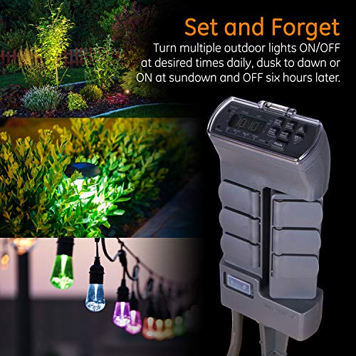 Mytouchsmart Rotatable Outlet Outdoor Digital Yard Stake Timer, Plug-In, Custom On/Off Times, Light Sensor, 6-Hour Countdown, Weather Resistant, 6 Grounded Outlets, For Seasonal Lighting, 41371 #TOP6