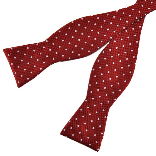 Pensee Mens Self Bow Tie Red And White Polka Dot Jacquard Woven Silk Bow Ties #TOP1