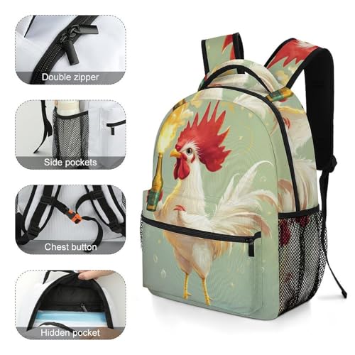 Funny Beer Rooster Funny Backpack Casual Daypack Lightweight Shoulders Bag for Men Women Cute Print4