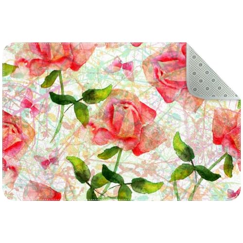 Paillasson roses et papillons antidérapant rectangulaire 80x50 cm