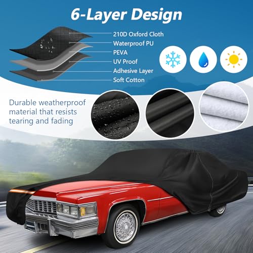Image of Car Cover for Cadillac Deville 1959-1984 Coupe 2-Door Waterproof All Weather Full Car Cover with Door Zipper Car Covers for Automobiles for Sun Rain Snow Protection