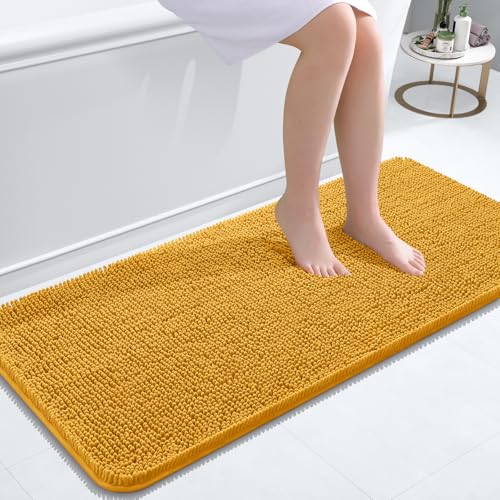 Image of OLANLY Bathroom Runner Rugs 47x20, Soft Absorbent Chenille Bath Rugs, Rubber Backing Quick Dry, Machine Washable Long Bath Mats for Bathroom, Tub and Shower, Home Decor Accessories, Golden Yellow