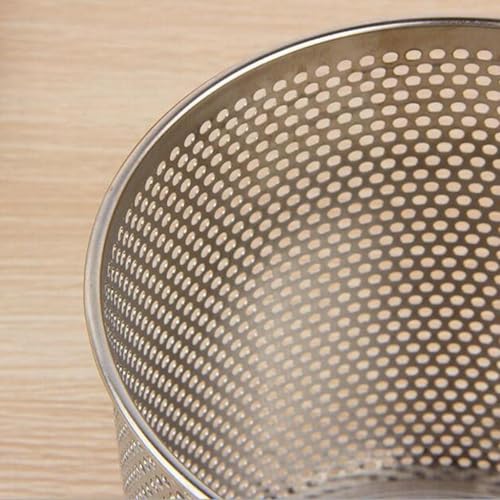 Image of KRESHU Micro-Perforated Mesh Design with Sturdy Wooden Handle | Stainless Steel Pasta and Noodle Strainer Basket | Frying Baskets for Chips | Anti-Corrosion Spider Drainer (35.5x14x14 cm) - Silver